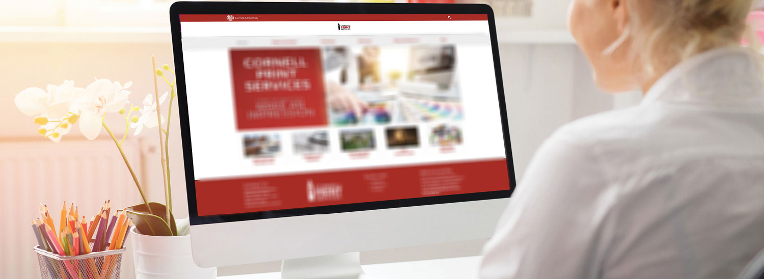 Cornell Print Services website on a monitor